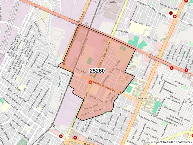 Mapa del código postal 25260, Saltillo, Coahuila de Zaragoza