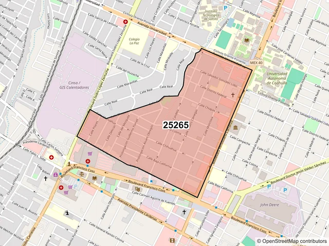 Mapa del código postal 25265, Saltillo, Coahuila de Zaragoza