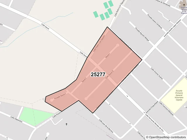 Mapa del código postal 25277, Saltillo, Coahuila de Zaragoza