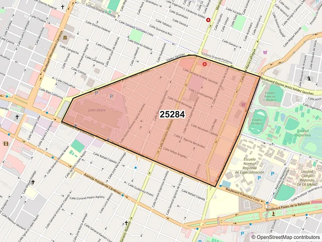Mapa del código postal 25284, Saltillo, Coahuila de Zaragoza
