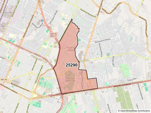 Mapa del código postal 25290, Saltillo, Coahuila de Zaragoza