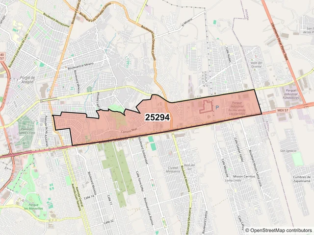Mapa del código postal 25294, Saltillo, Coahuila de Zaragoza