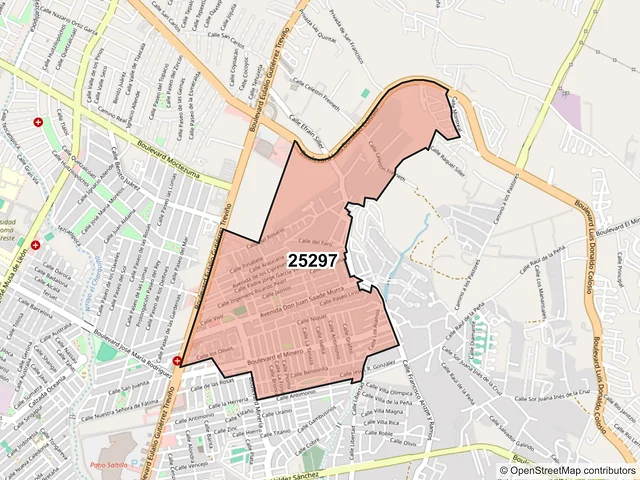 Mapa del código postal 25297, Saltillo, Coahuila de Zaragoza