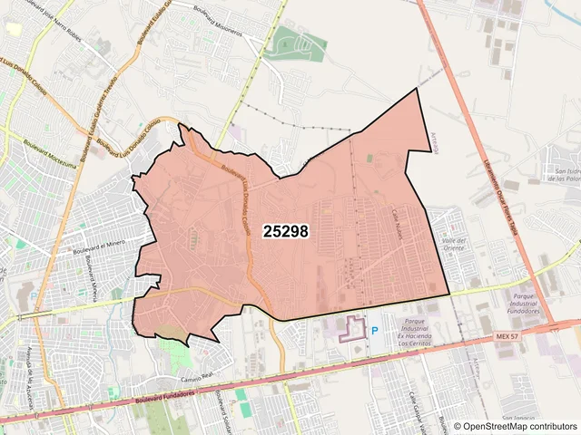 Mapa del código postal 25298, Saltillo, Coahuila de Zaragoza