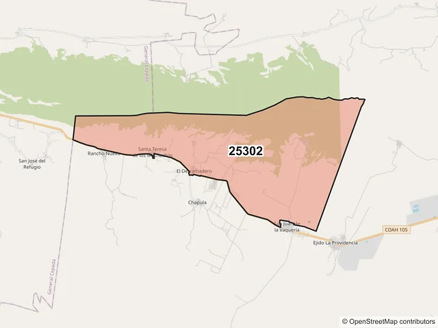 Mapa del código postal 25302, Saltillo, Coahuila de Zaragoza