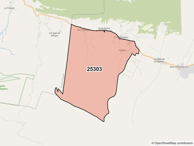 Mapa del código postal 25303, Saltillo, Coahuila de Zaragoza