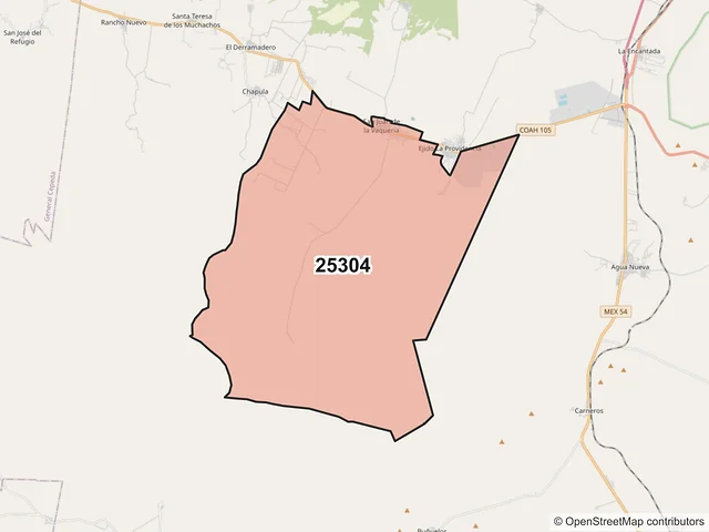 Mapa del código postal 25304, Saltillo, Coahuila de Zaragoza