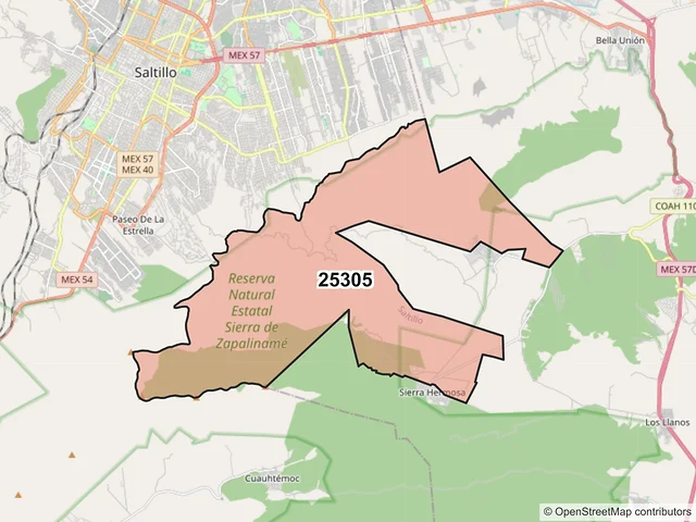 Mapa del código postal 25305, Saltillo, Coahuila de Zaragoza