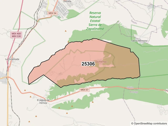 Mapa del código postal 25306, Saltillo, Coahuila de Zaragoza