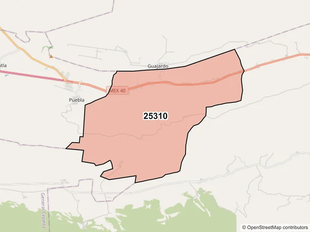 Mapa del código postal 25310, Saltillo, Coahuila de Zaragoza