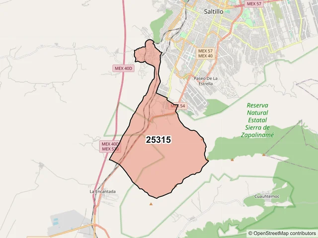 Mapa del código postal 25315, Saltillo, Coahuila de Zaragoza