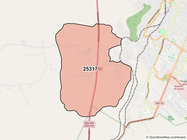 Mapa del código postal 25317, Saltillo, Coahuila de Zaragoza