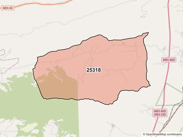 Mapa del código postal 25318, Saltillo, Coahuila de Zaragoza