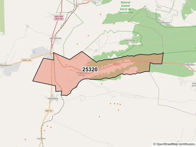 Mapa del código postal 25320, Saltillo, Coahuila de Zaragoza