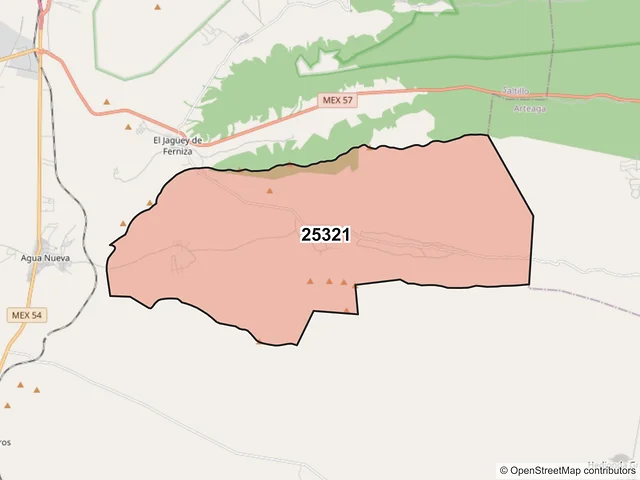 Mapa del código postal 25321, Saltillo, Coahuila de Zaragoza