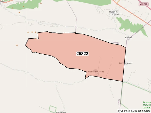 Mapa del código postal 25322, Saltillo, Coahuila de Zaragoza