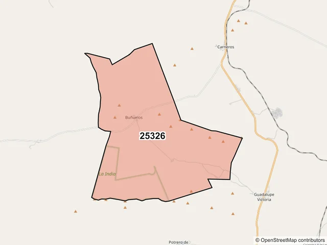 Mapa del código postal 25326, Saltillo, Coahuila de Zaragoza