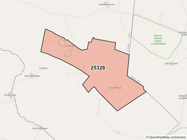 Mapa del código postal 25328, Saltillo, Coahuila de Zaragoza