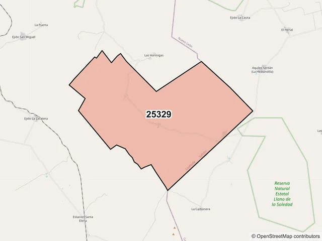 Mapa del código postal 25329, Saltillo, Coahuila de Zaragoza