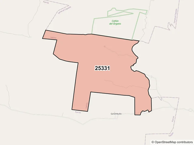 Mapa del código postal 25331, Saltillo, Coahuila de Zaragoza