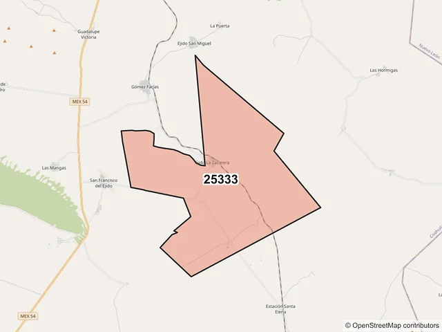 Mapa del código postal 25333, Saltillo, Coahuila de Zaragoza