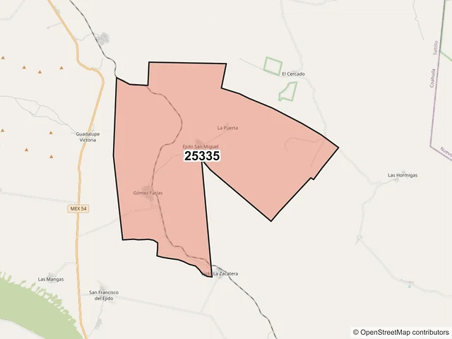 Mapa del código postal 25335, Saltillo, Coahuila de Zaragoza