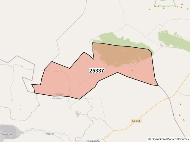 Mapa del código postal 25337, Saltillo, Coahuila de Zaragoza