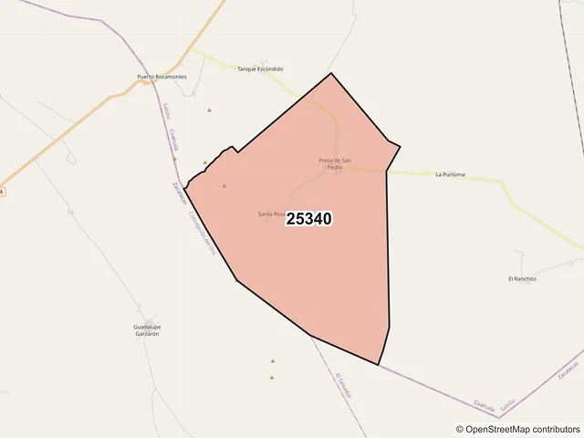 Mapa del código postal 25340, Saltillo, Coahuila de Zaragoza
