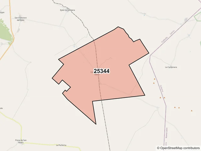 Mapa del código postal 25344, Saltillo, Coahuila de Zaragoza