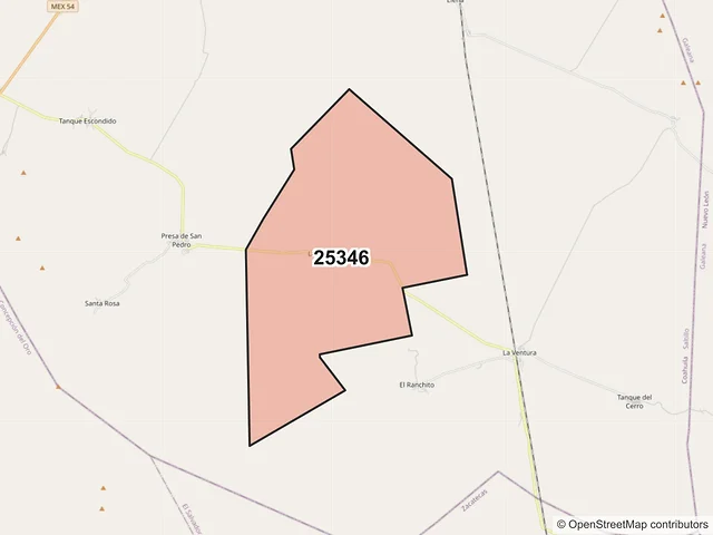 Mapa del código postal 25346, Saltillo, Coahuila de Zaragoza