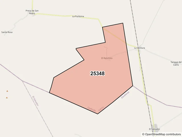 Mapa del código postal 25348, Saltillo, Coahuila de Zaragoza