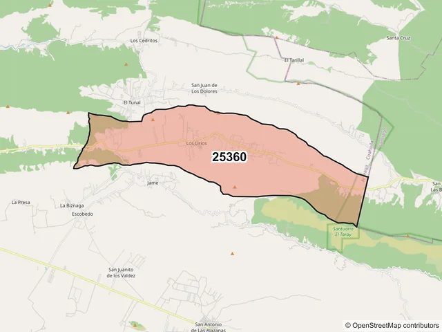 Mapa del código postal 25360, Arteaga, Coahuila de Zaragoza