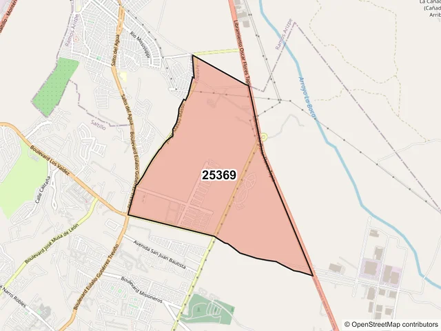 Mapa del código postal 25369, Arteaga, Coahuila de Zaragoza