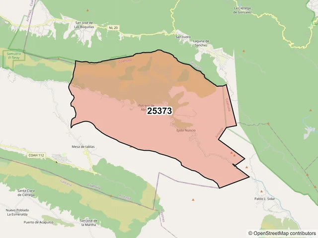 Mapa del código postal 25373, Arteaga, Coahuila de Zaragoza