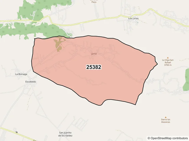 Mapa del código postal 25382, Arteaga, Coahuila de Zaragoza