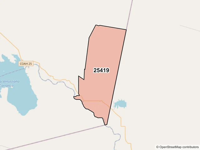 Mapa del código postal 25419, Juárez, Coahuila de Zaragoza