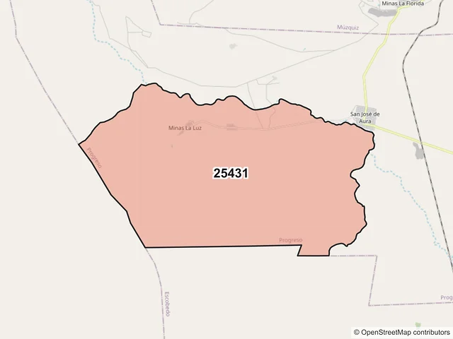 Mapa del código postal 25431, Progreso, Coahuila de Zaragoza