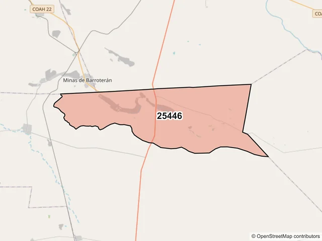 Mapa del código postal 25446, Progreso, Coahuila de Zaragoza