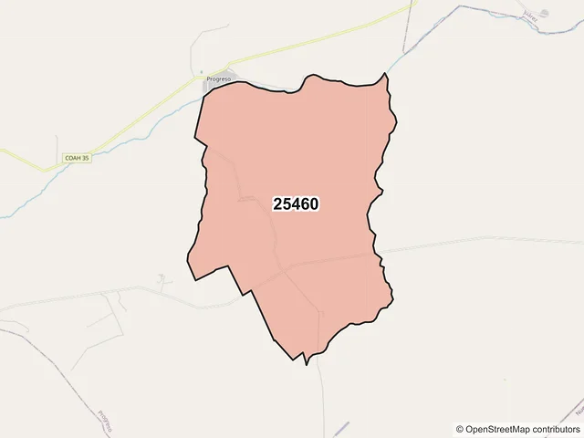 Mapa del código postal 25460, Progreso, Coahuila de Zaragoza