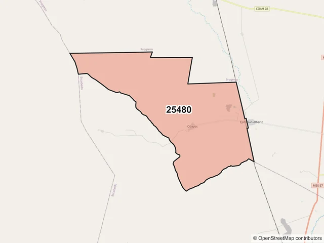 Mapa del código postal 25480, Escobedo, Coahuila de Zaragoza