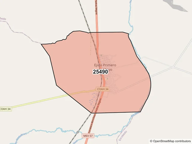 Mapa del código postal 25490, Escobedo, Coahuila de Zaragoza