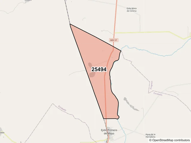 Mapa del código postal 25494, Escobedo, Coahuila de Zaragoza