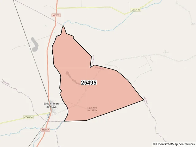 Mapa del código postal 25495, Escobedo, Coahuila de Zaragoza