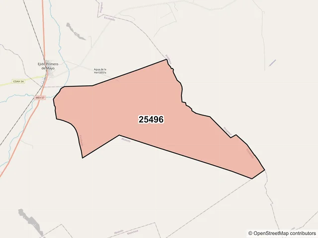 Mapa del código postal 25496, Escobedo, Coahuila de Zaragoza