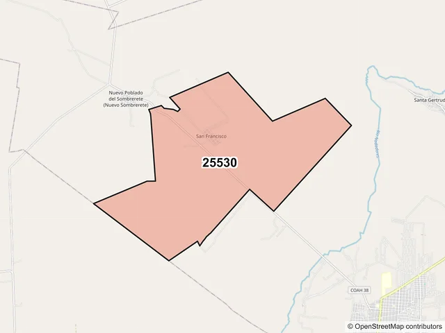 Mapa del código postal 25530, San Buenaventura, Coahuila de Zaragoza