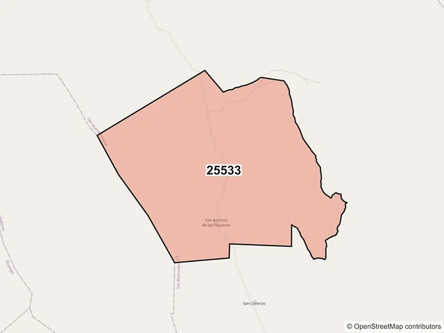 Mapa del código postal 25533, San Buenaventura, Coahuila de Zaragoza