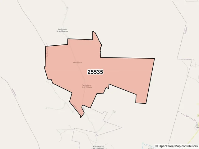 Mapa del código postal 25535, San Buenaventura, Coahuila de Zaragoza
