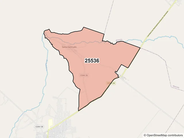 Mapa del código postal 25536, San Buenaventura, Coahuila de Zaragoza