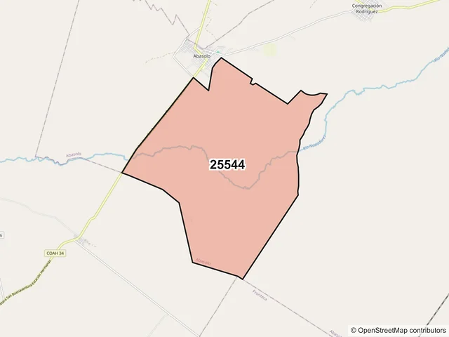 Mapa del código postal 25544, Abasolo, Coahuila de Zaragoza