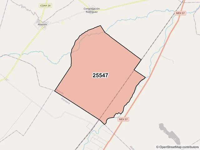 Mapa del código postal 25547, Abasolo, Coahuila de Zaragoza